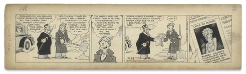 Chic Young Hand-Drawn Blondie Comic Strip From 1931 Titled The Big News! -- Dagwood Is Crushed With a Wedding Announcement for Blondie & Another Man